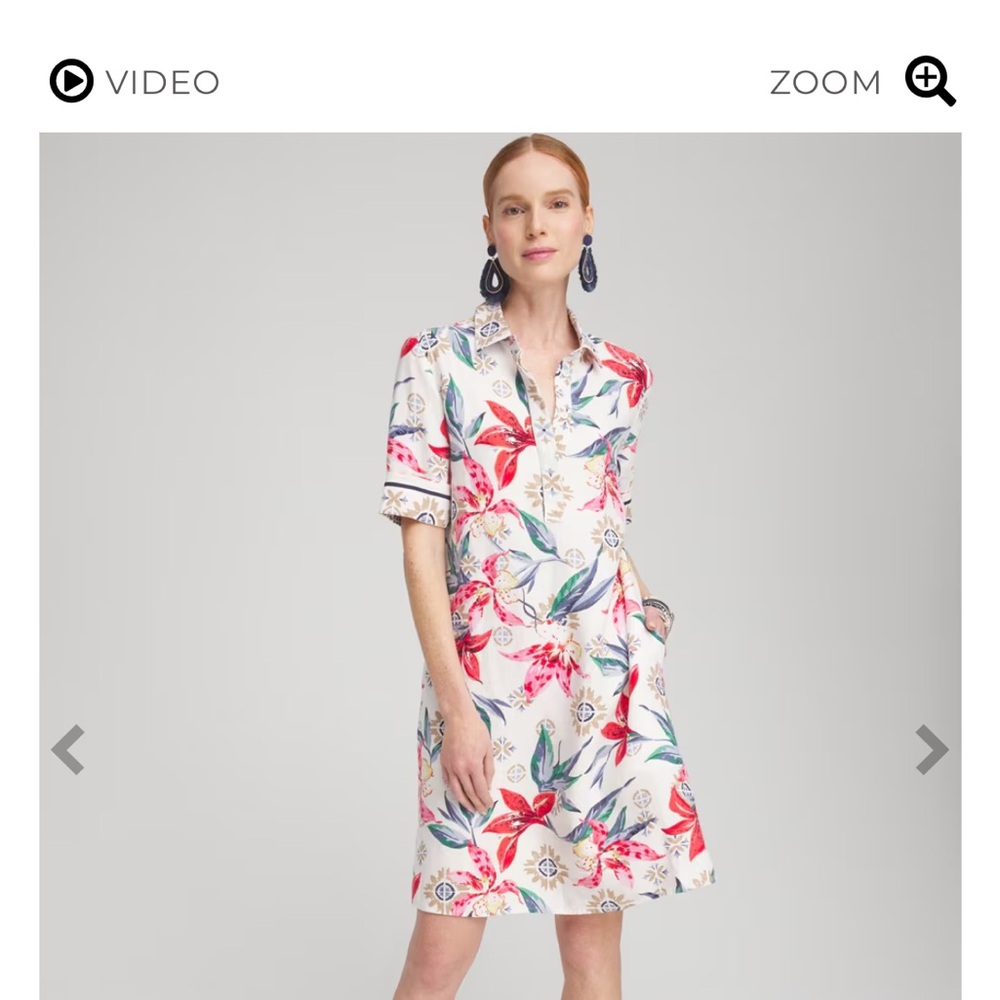 Chico's Linen Floral Popover Shirt Dress Floral Midi Dress - Red and Green